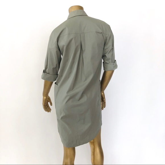 THEORY MELIBA COTTON SHIRT DRESS IN SAGE KHAKI 4 - Picture 5 of 7